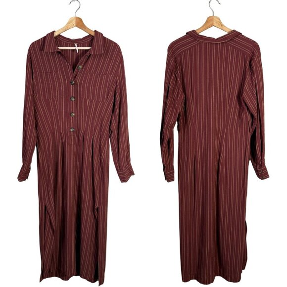 Free People Audrey Stripe Midi Dress Women's Small Red Button Up Collared Boho - Picture 2 of 15